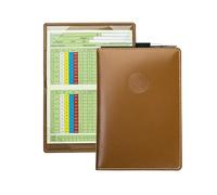 DELMON VARONE Porte-carte de score de golf personnalisable avec mini stylo à bille Cambridge Top Grain Cuir Marron Format A6 11 x 16 cm