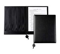DELMON VARONE - Porte-documents personnalisable DIN A4 avec cordon en simili cuir noir - Organisateur Dossier pour les documents, certificats et actes - Classeur 2 insertions et doublure moirée