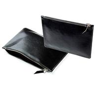 DELMON VARONE - Sac de banque personnalisable avec fermeture éclair DIN A5 en cuir “Anilin Vintage" noir, etui à monnaie pour billets, pièces et documents, pochette de caisse pour homme et femme