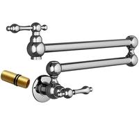 Delnet Robinet de remplissage de casseroles, en laiton massif, robinet d'évier de cuisine, trou unique, deux poignées, montage mural, robinet de remplissage pivotant chromé