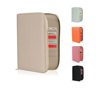 DELOA ® Carnet de santé, documents de voyage et organiseur familial - Porte-documents 3 en 1 avec compartiment pour passeport de vaccination et passeport en cuir synthétique Saffiano, taupe, 24 cm,