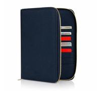 DELOA ® Organiseur de documents de voyage et de famille, organiseur de carnet de santé 3 en 1 avec compartiment pour passeport de vaccination et passeport, en cuir synthétique Saffiano, bleu marine