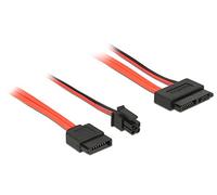 DeLOCK 0.3m - SATAIII 7p + 4p/Slim SATAIII 13p 0.3m SATA III 7-pin + 4-pin Molex SATA III 13 Broches Slimline Noir - Rouge câble SATA