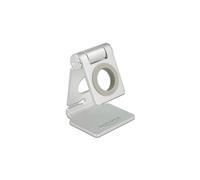 DeLOCK 18428 Support Actif Aluminium Argenté pour Smartwatch/Mobile - Angle Réglable, Guide Câble, Base Antidérapante - Dimensions 60x10x46mm, Poids 126g