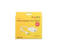 DeLOCK 62612 Adaptateur Mini DisplayPort Mâle vers HDMI Type A Femelle 0.2m, Résolution 3840x2160, Contacts Plaqué Or, Blanc, Conditionnement Boîte