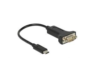 DeLOCK 63908 Adaptateur USB Type-C vers DB-9 RS-232, câble 0.15m, Noir, AWG 28/24, pour imprimantes, instruments de mesure et appareils IoT.
