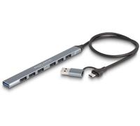 Delock 64273 Hub USB 7 ports USB-A USB 3.2 Gen1 5 GBit/s avec fiche mâle USB-C gris 64273