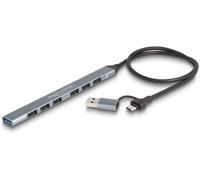 Delock 64273 Hub USB 7 ports USB-A USB 3.2 Gen1 5 GBit/s avec fiche mâle USB-C gris 64273