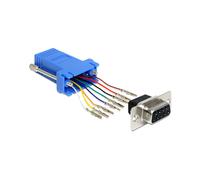 DeLOCK 65430 Adaptateur Sub-D 9p Femelle vers RJ45 Femelle, Boîtier Métal/Plastique, Dimensions 52x34x16mm, Couleur Noir/Bleu/Argent