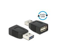 DeLOCK 65520 Adaptateur USB 2.0 A Mâle vers USB 2.0 A Femelle, Contacts Or, Noir, Dimensions 37x18x11mm, Connecteurs Plaqué Or