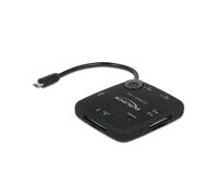 DeLOCK 65529 Lecteur Cartes Mémoire USB 2.0 avec Hub 3 Ports USB-A, Compatible MicroSD/SD/MMC/MS, Noir, OTG Supporté, Dimensions 66x242x16mm