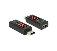 DeLOCK 65569 Adaptateur USB 2.0 Type A Mâle vers USB 2.0 Type A Femelle, Indicateur LED Ampères/Volts, 5V/4A, Dimensions 65x22x14mm, Noir