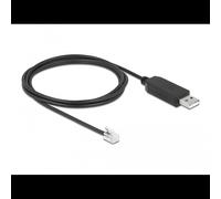 DeLOCK 66734 Adaptateur RJ-9 vers USB 2.0 Type-A Mâle-Mâle 2m Noir avec Chipset FTDI FT231X, FIFO 512 octets, Compatible Windows 8.1/10