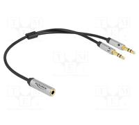 DeLOCK Adaptateur audio 66740 - 1x Jack 3.5mm Femelle vers 2x Jack 3.5mm Mâle (CTIA), contacts plaqués or, câble 0.25m, Noir/Argent