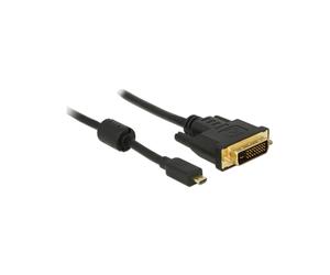 DeLOCK 83586 Câble Vidéo Micro-HDMI vers DVI-D 2m, Placage Or, 1920x1200, 5.1 Gbit/s, AWG34, Diamètre 4.8mm, Noir