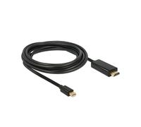 DeLOCK 83700 Câble Adaptateur Vidéo 3m HDMI Mâle vers Mini DisplayPort Mâle, Résolution 3840x2160, 8.16 Gbit/s, AWG 32, Contacts Plaqué Or, Noir