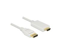 DeLOCK 83818 : Câble DisplayPort 1.2a vers HDMI Mâle/Mâle 2m, Blanc, Résolution 3840x2160, Transfert 10.2 Gbit/s, Contacts Or
