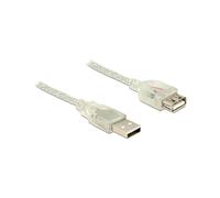 DeLOCK 83884 : Câble USB 2.0 3m, Connecteurs USB-A Mâle/Femelle, AWG28, Double Blindage, 480 Mbit/s, Transparent, Diamètre 4mm