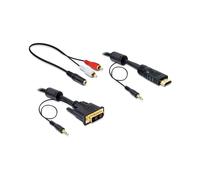 DeLOCK 84455 Câble Adaptateur Vidéo 2m DVI-D vers HDMI Noir Connecteurs 3.5mm et 2x RCA, Contacts Or, Mâle/Mâle