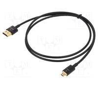 Slim Premium - Câble HDMI avec Ethernet - 19 pin micro HDMI Type D mâle pour HDMI mâle - 1 m - triple blindage - noir - support 4K