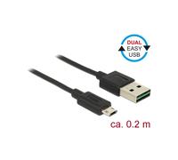 DeLOCK 84804 Câble USB 2.0 A Mâle vers Micro-USB B Mâle EASY-USB, 0.2m, AWG 24/32, Contacts Or, 480 Mbit/s, Noir, Diamètre 2.6mm