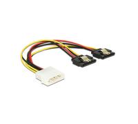 DeLOCK 85237 Câble d'alimentation interne 0.2m - Molex 4-pin vers 2x SATA 15 broches femelle, AWG 18, connecteurs droits, noir