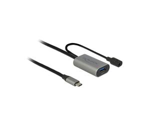 DeLOCK 85391 Câble Actif USB 3.2 Gen 1 (3.1 Gen 1) 5m, USB-A Femelle vers USB-C Mâle, Alimentation DC, AWG 22/28, Noir/Gris
