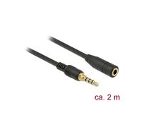 DeLOCK 85631 Câble Audio 2m, Connecteurs 3.5mm Mâle/Femelle, Contacts Or, AWG24, Noir