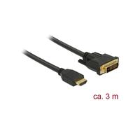 DeLOCK 85655 Câble Adaptateur Vidéo HDMI Type A vers DVI 3m, Contacts Or, 2560x1600, 7.92 Gbit/s, AWG28, Noir