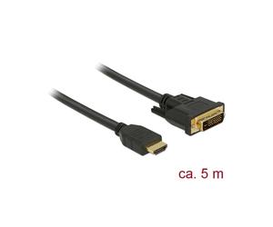 DeLOCK 85656 : Câble Adaptateur Vidéo HDMI Type A vers DVI 5m Noir, Résolution 2560x1600, Taux de Transfert 7.92 Gbit/s, AWG28, Contacts Or