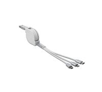 DeLOCK 85850 Câble USB 2.0 Rétractable 0.98m USB-A vers USB-C, Micro-USB B, Lightning - Argent/Blanc - Courant de Charge 2A Max