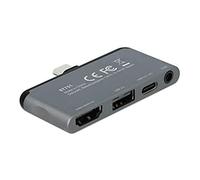 Delock 87751 Mini Hub USB C 4 en 1 avec HDMI 4K 60 Hz, USB C Powe Delivery 2.0 jusqu'à 100 W, Port USB 2.0, Prise Casque 3,5 mm