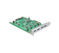 DeLOCK 89325 Carte d'Interface PCIe vers USB 3.2 Gen 1, 4 Ports Type-A, 1 Port SATA Interne, Chipset Renesas uPD720202, 5 Gbit/s, Compatibilité Windows XP à 7
