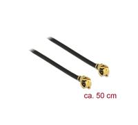 DeLOCK 89611 - Câble Coaxial 1.13 MHF (I-PEX) vers MHF (I-PEX) 0.5m Noir/Or, Impédance 50 Ohm, Diamètre 1.13mm, Connecteurs Coudés