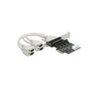 DeLOCK 89895 Carte PCIe x1 vers 4x Série RS-232, Alimentation 5V/12V, Profil Bas, FIFO 256 octets, PCIe 2.0, Bits 5-8, Arrêt 1-2