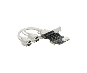 DeLOCK 89895 Carte PCIe x1 vers 4x Série RS-232, Alimentation 5V/12V, Profil Bas, FIFO 256 octets, PCIe 2.0, Bits 5-8, Arrêt 1-2