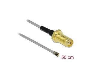DeLOCK 90399 : Câble coaxial 0.5m SMA vers MHF 50 Ohm, atténuation 4.9dB, connecteurs droits, gain 4.9dB. Conditionnement individuel.