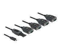 DeLOCK Adaptateur USB Type-C vers 4x Serial RS-232 DB9, protection ESD 15kV, Connecteurs plaqués or, AWG 26/28, Longueur 0.63m