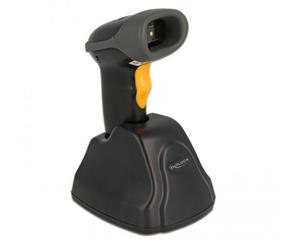Delock 90550 Lecteur de code-barres 2D filaire 2D, 1D LED noir, orange scanner à main avec pied