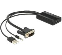Delock - Adaptateur audio/vidéo - 15 pin D-Sub (DB-15), jack mini, USB (alimentation uniquement) mâle pour HDMI femelle - 25 cm - noir