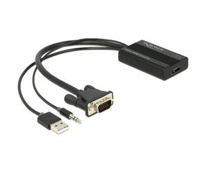 Delock - Adaptateur audio/vidéo - 15 pin D-Sub (DB-15), jack mini, USB (alimentation uniquement) mâle pour HDMI femelle - 25 cm - noir