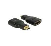 DeLOCK Adaptateur HDMI Micro-D vers HDMI-A M/F 4K Noir - Connecteurs plaqués or, Résolution maximale 3840x2160, Dimensions 19x38.6x9mm