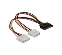 DeLOCK Adaptateur SATA 15pin mâle vers 2x Molex 4pin femelle, 20cm, Multicolore, Référence 65159, Câble d'alimentation interne.