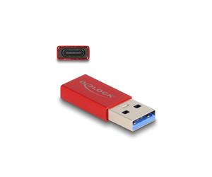 DeLOCK Adaptateur USB 10 Gbps 60044 : USB Type-A mâle vers USB Type-C femelle actif, Chipset VIA VL162, ABS Rouge, 5V 900mA, 13x36x6mm