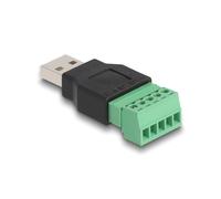 DeLOCK Adaptateur USB 2.0 Type-A Mâle vers Bloc Terminal 5-Pin, 5V/2A, Dimensions 18x50x11mm, Boîtier Plastique Noir/Vert, Réf: 65971