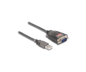 DeLOCK Adaptateur USB 2.0 Type-A vers Serial RS-232 DB9 Mâle, 3m, Chipset FTDI FT231XS, 921.6Kbps, LED, Windows/Linux, Noir/Transparent