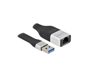 DeLOCK Adaptateur USB Type-A vers Gigabit LAN RJ-45, Câble Plat FPC 13cm, 10/100/1000 Mbps, Standards IEEE 802.3/ab/u, Noir/Argent