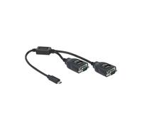 DeLOCK Adaptateur USB Type-C vers 2x Serial RS-232 DB9, Protection ESD 15 kV, Connecteurs mâles, Longueur 0.35m, AWG 26/28, Contacts Or.
