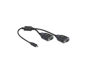 DeLOCK Adaptateur USB Type-C vers 2x Serial RS-232 DB9, Protection ESD 15 kV, Connecteurs mâles, Longueur 0.35m, AWG 26/28, Contacts Or.