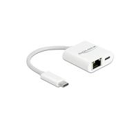 DeLOCK Adaptateur USB Type-C vers Gigabit Ethernet, RJ45, USB 3.2 Gen 1, Blanc, Power Delivery 60W, Compatible Windows/macOS/Linux, Chipset Realtek RTL8153